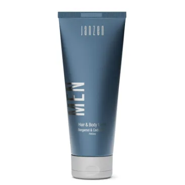 JANZEN Hair & Body Wash for Men, 200 ml in een stijlvolle flacon. Luxe 2-in-1 haar- en bodywash voor mannen, ideaal als relatiegeschenk, kerstpakket of cadeau voor hem.