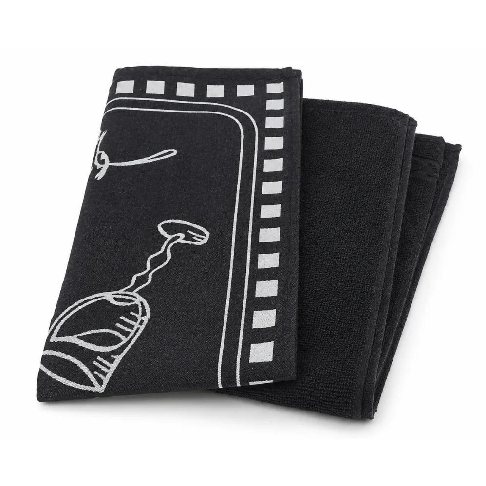 Luxe Keukentextiel Set Zwart - Theedoek en Keukendoek. Set van twee stuks luxe keukentextiel bestaande uit een zwarte theedoek en een bijpassende zwarte keukendoek.