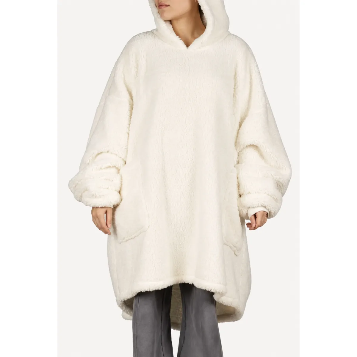 Cosy Hoodie Sherpa Ivoor - Warme Oversized Fleece Trui