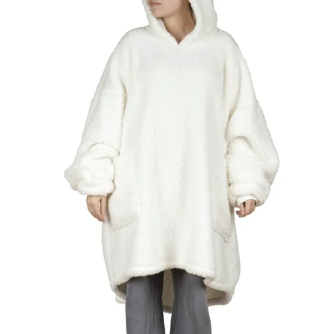Cosy Hoodie Sherpa Ivoor - Warme Oversized Fleece Trui. Oversized ivoren sherpa hoodie met zachte fleece voering voor in een kerstpakket.