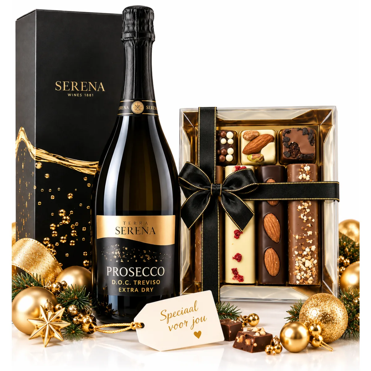 Relatiegeschenk Prosecco & Bonbons, Cheers & Chocolate