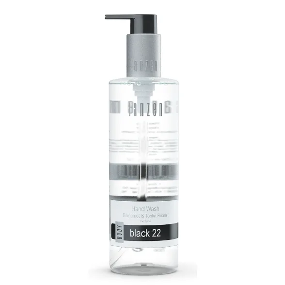 JANZEN Hand Wash Black 22 Handzeep, 250 ml in een stijlvolle flacon. Luxe handzeep met bergamot, warme kruiden en tonkabonen, ideaal als relatiegeschenk, kerstpakket of stijlvol cadeau.