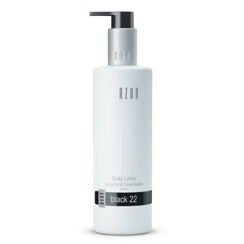 JANZEN Hand Body Lotion Black 22, 250 ml in een stijlvolle flacon. Luxe verzorgende lotion met bergamot, warme kruiden en tonkabonen, ideaal als relatiegeschenk, kerstpakket of stijlvol cadeau.